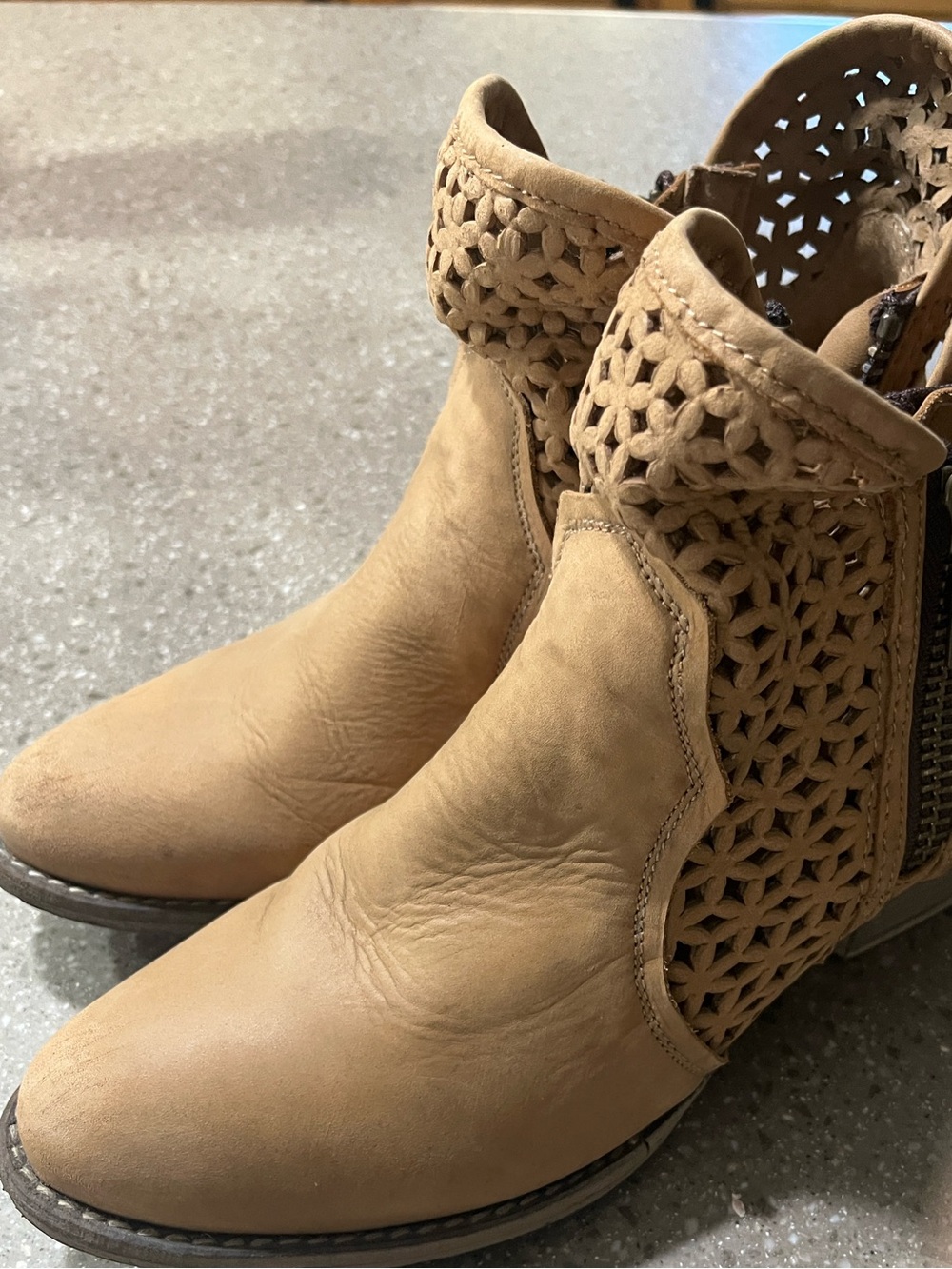 Circle G Tan Laser-Cut Ankle Booties with Side Zipper - Picture 5 of 5